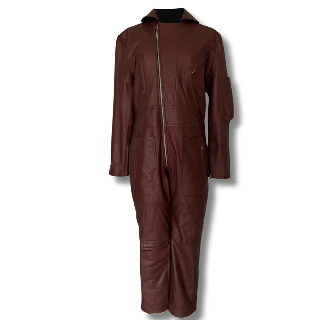 Brown Biker Leather Jumpsuit