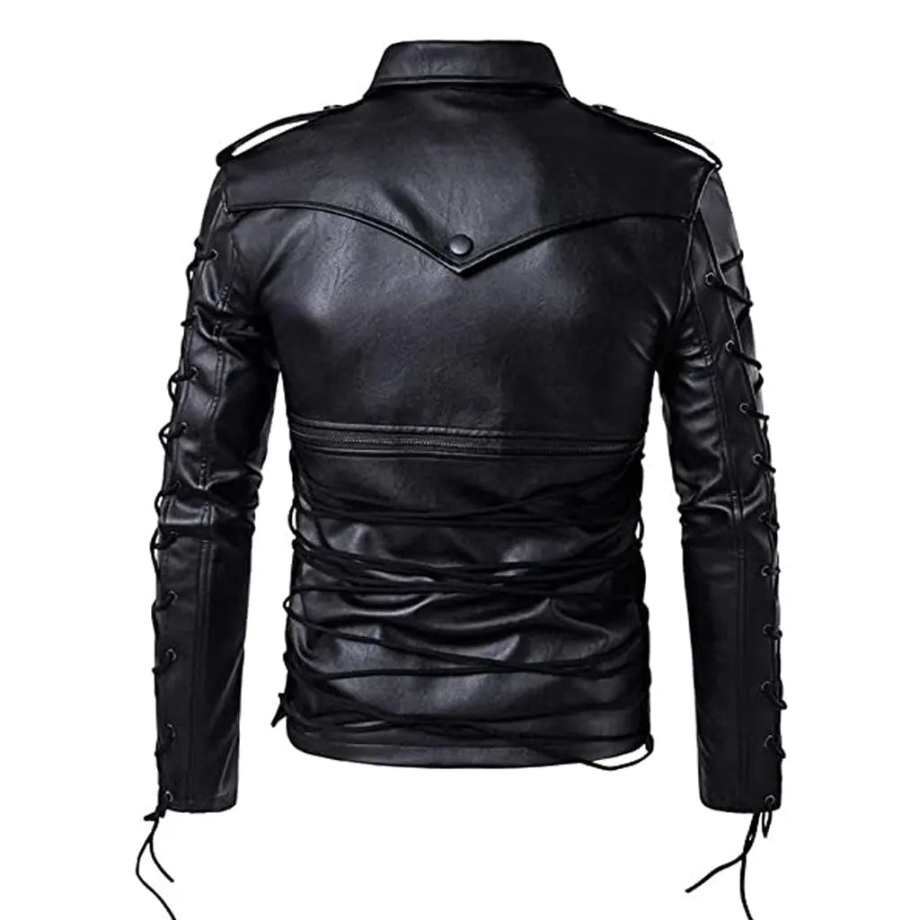 Men's Gothic Style Ghost Rider Leather Jacket - Image #3