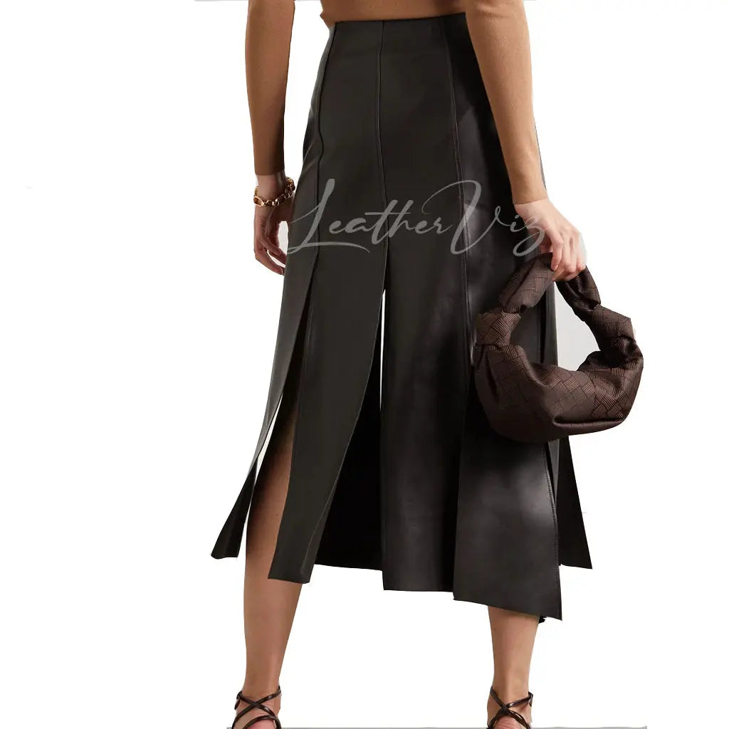 ASYMMETRIC SLIT STYLE LEATHER SKIRT FOR WOMEN - Image #3