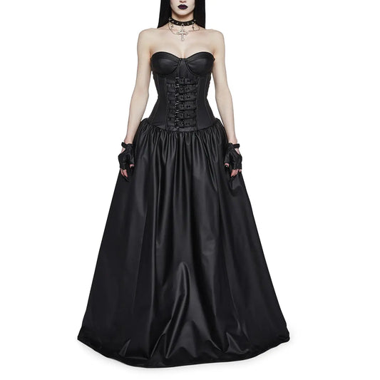 Vegan Leather Gothic Sleeveless Ball Gown For Halloween