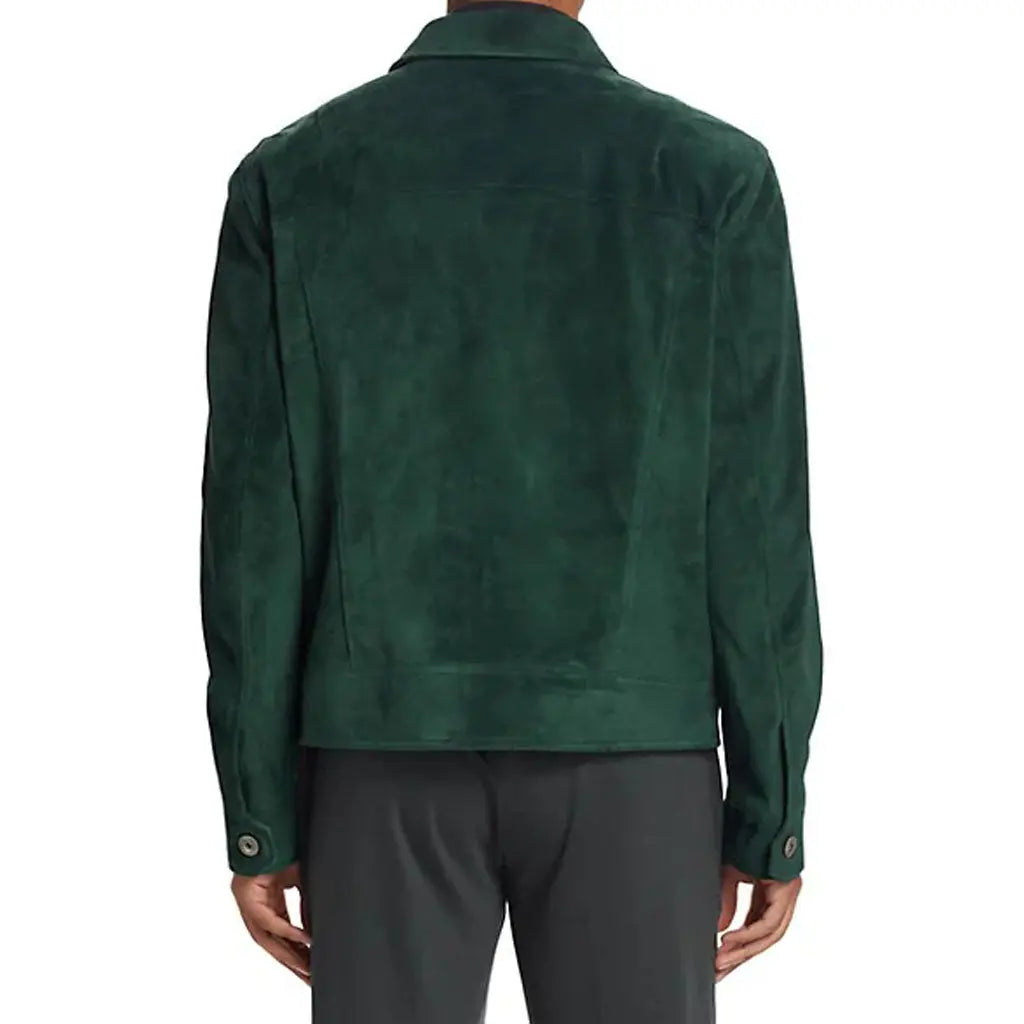 Men Suede Leather Jacket in Dark Green - Image #2