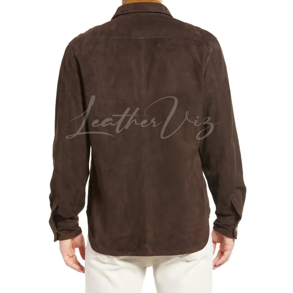 SUEDE LEATHER SNAP FRONT SHIRT FOR MEN - Image #3
