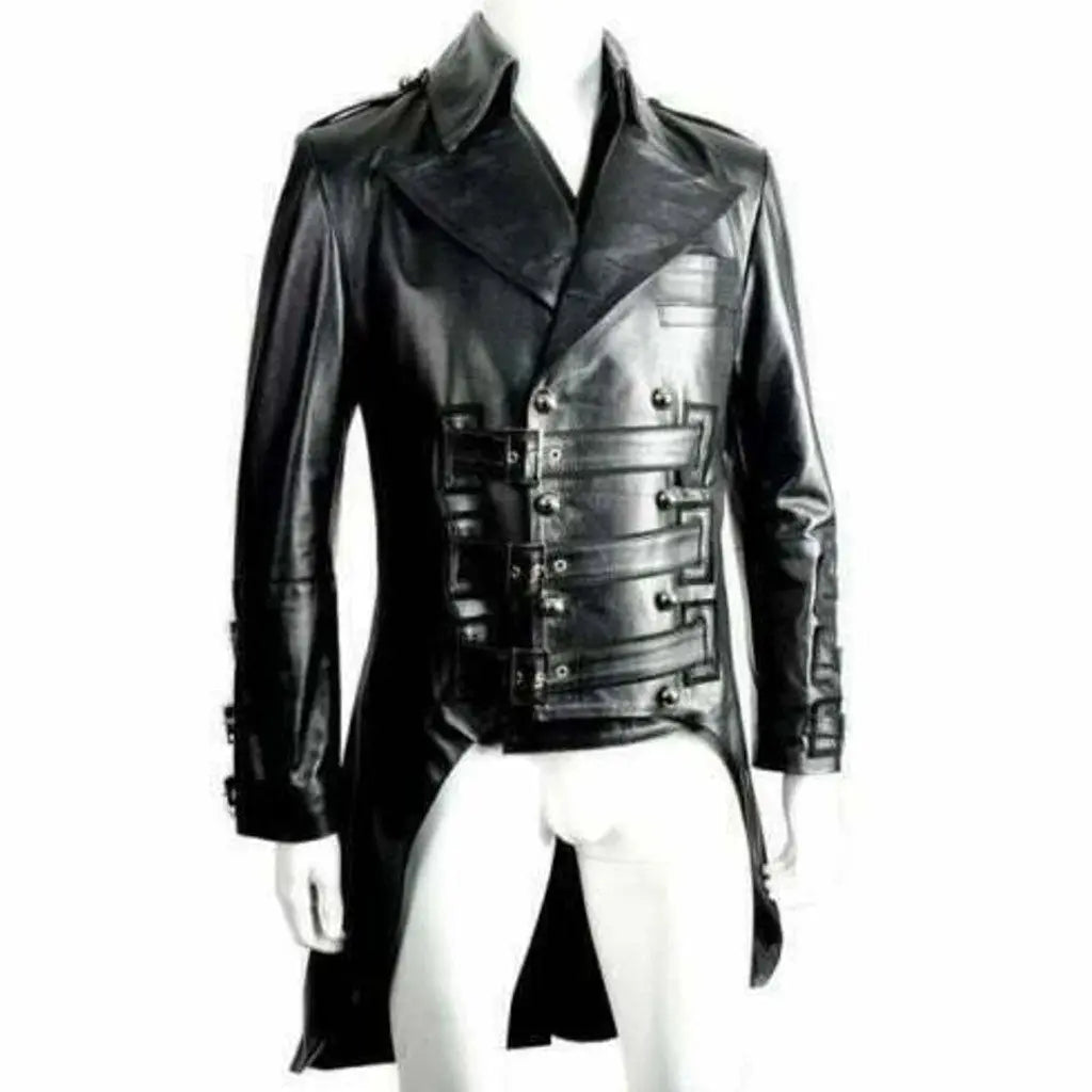 Genuine Black Leather Tail Coat Halloween Costume - Image #2