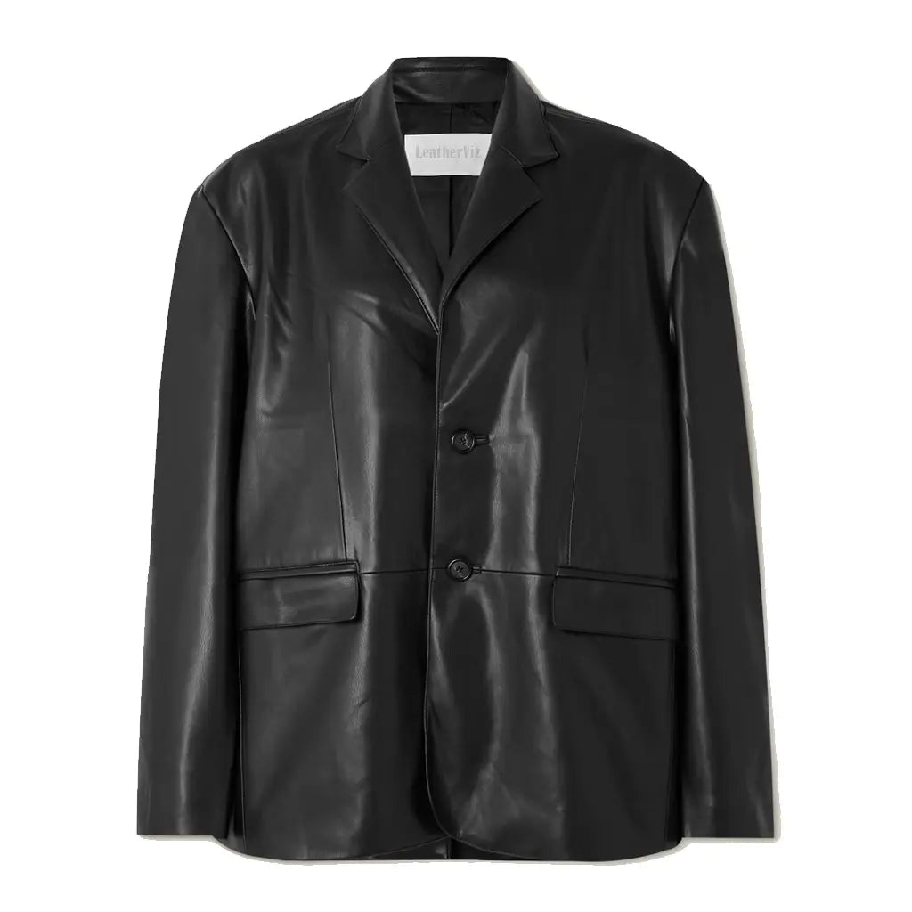  Women's Designer Black Real Leather Classic Blazer