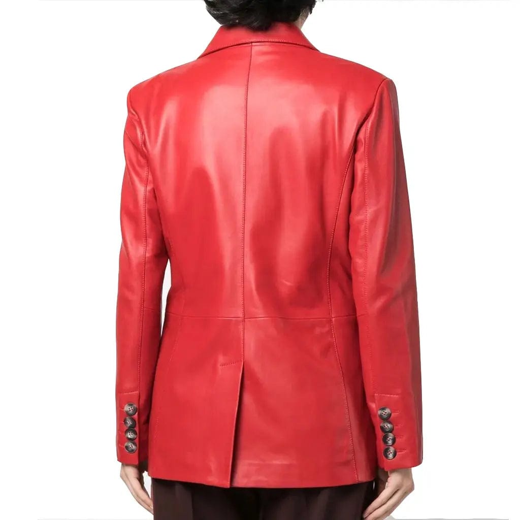 Women's Single-Breasted Leather Blazer In Red