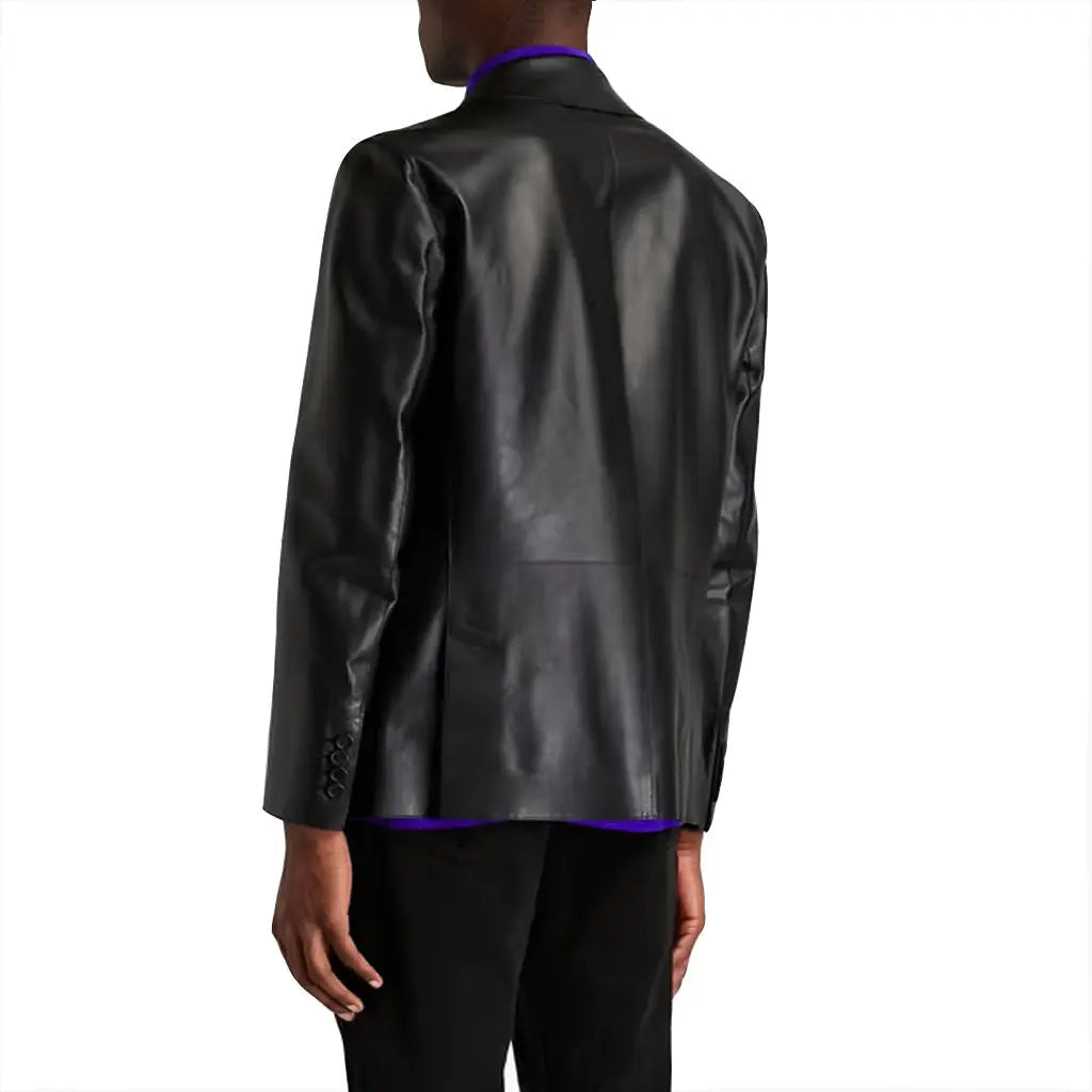 Two Button Closure Men Leather Blazer - Image #3