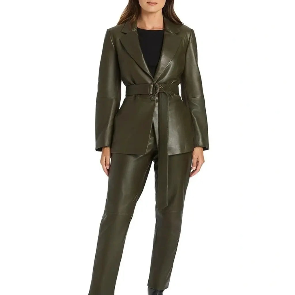 Leatherviz Leather Blazer In Olive Women - Image #1