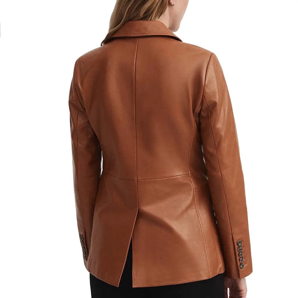 Women's Genuine Leather Single-Breasted Blazer - Image #3