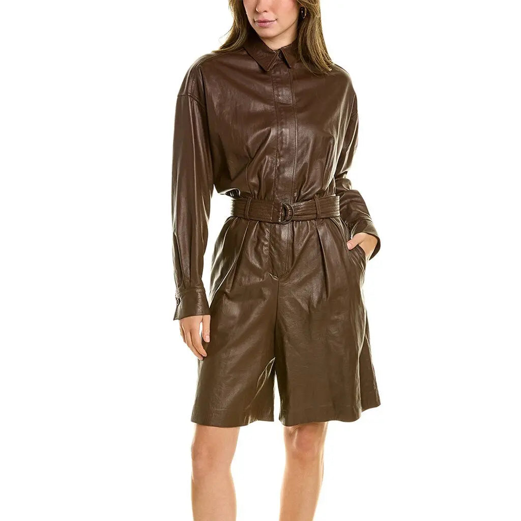 Safari Womens Brown Leather Romper - Image #1