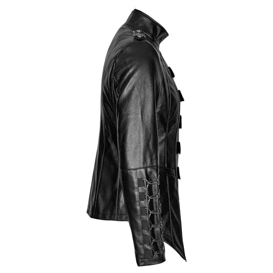 LeatherViz Men's Gothic  Leather Military Jacket in Black - Image #2