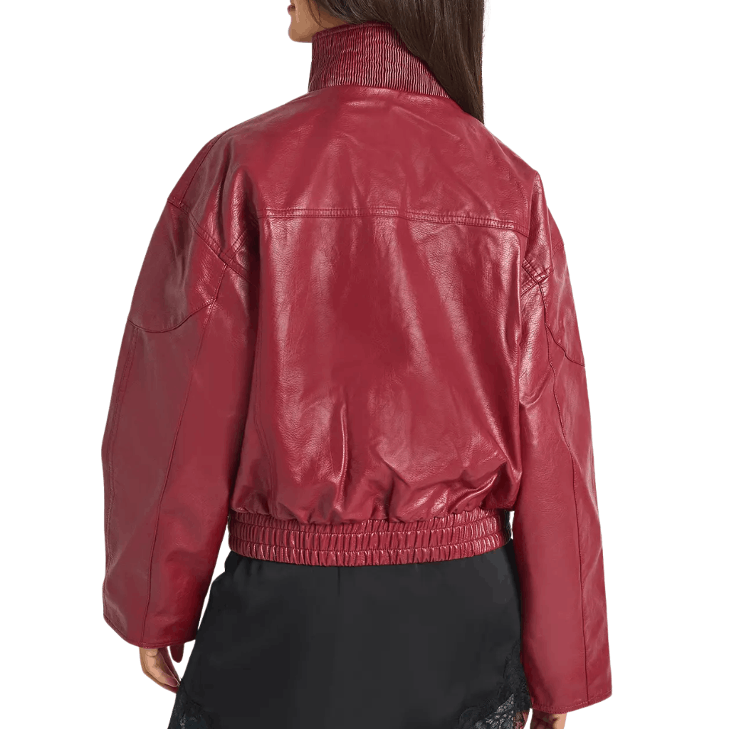 Red Leather Bomber Jacket For Women