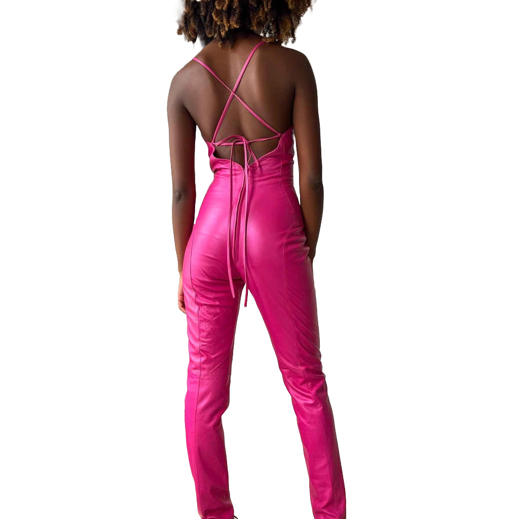 Flattering waist Party leather jumpsuit for womens in Australia 