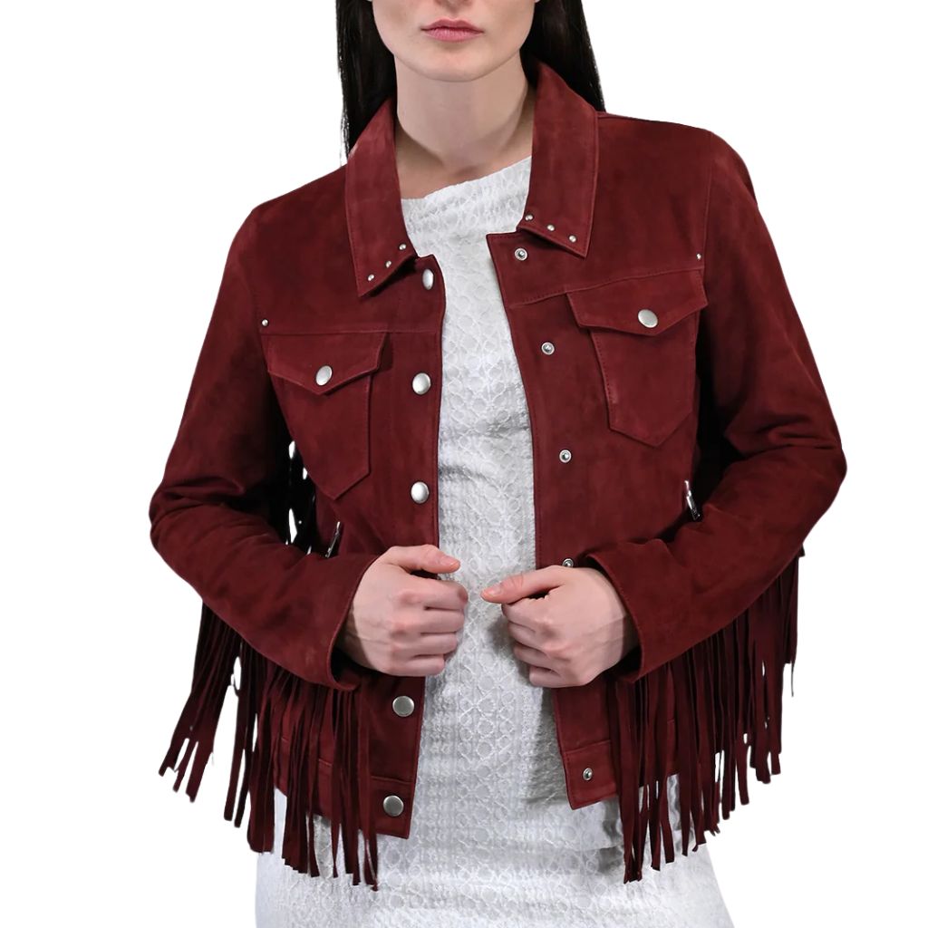suede leather Women Fringes trucker jacket 