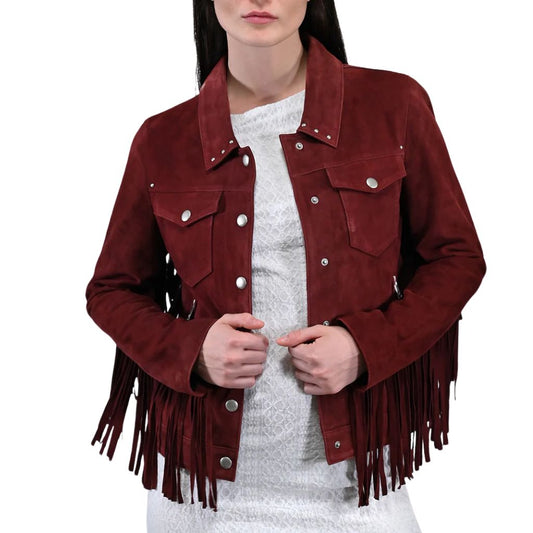 suede leather Women Fringes trucker jacket 