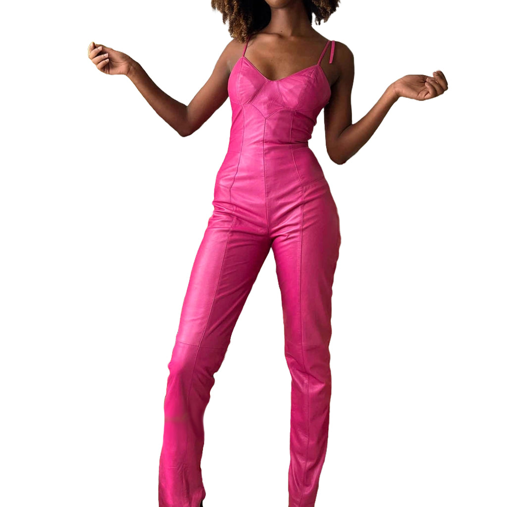 Pink Leather Criss-cross back jumpsuit