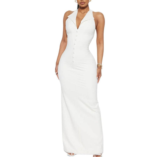 Halter Neck White Wedding Leather Gown