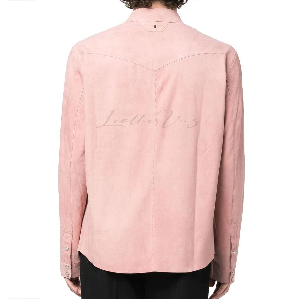 PINK SUEDE LEATHER SHIRT FOR VALENTAINS - Image #3