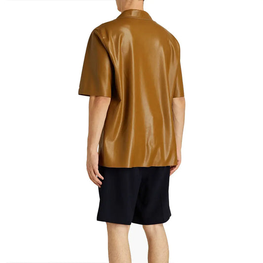 Minimal Light Brown Men Leather Shirt - Image #2