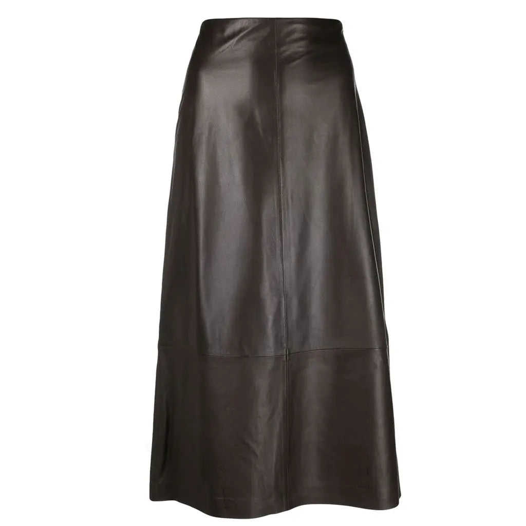 High Waisted Dark Brown Leather Skirt Mid Length - Image #4