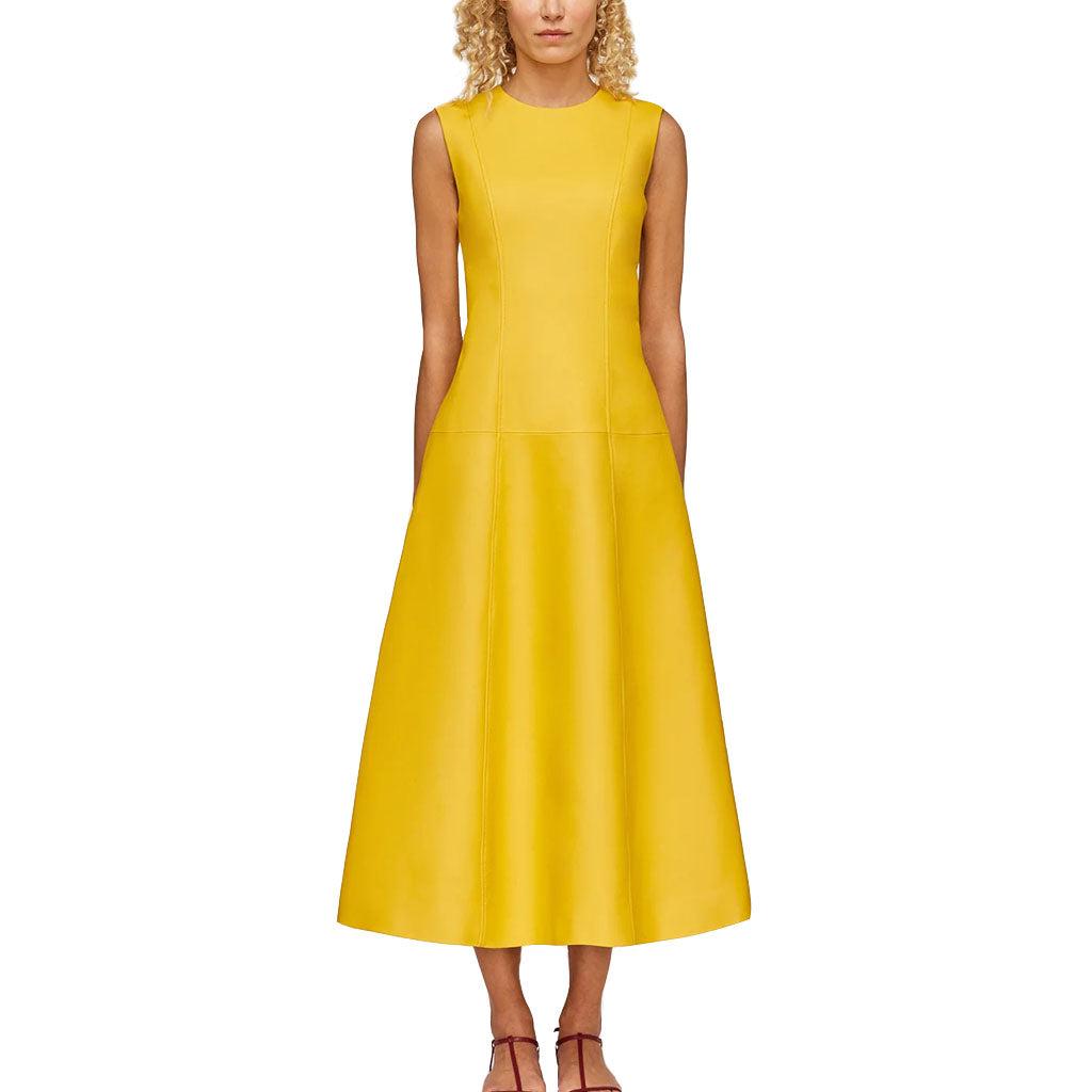 Sunshine Leather Flared Midi Dress For Women - Image #1