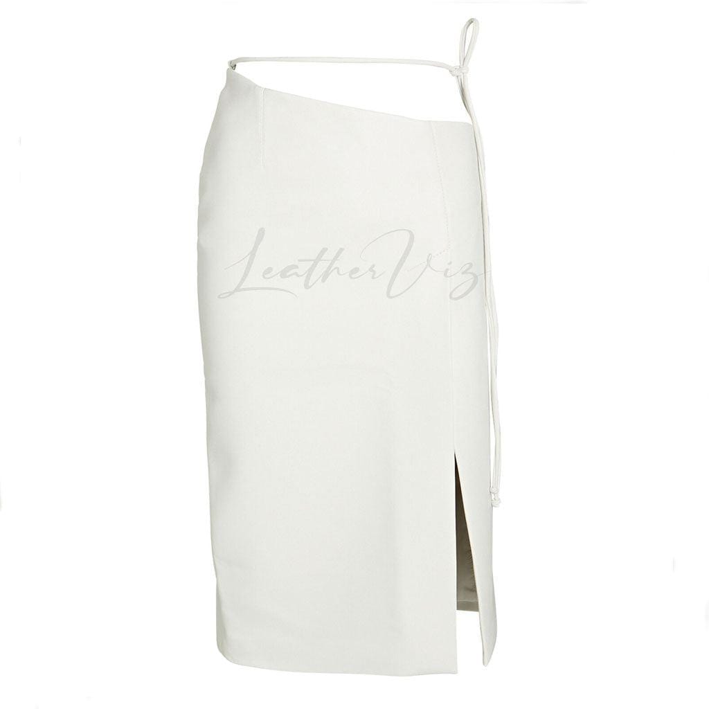 Maxi leather skirt in white