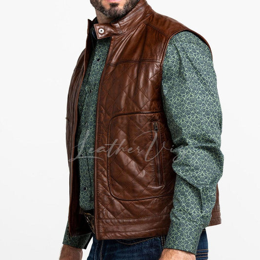 LEATHERWEAR MEN'S QUILTED LEATHER VEST FOR VALENTINES GIFT - Image #2