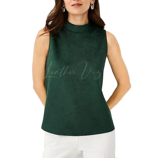 MINIMAL STYLE GREEN SUEDE LEATHER TOP - Image #1