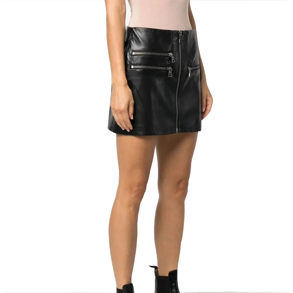 Modern Zip-Up Leather Mini Skirt For Summer - Image #3