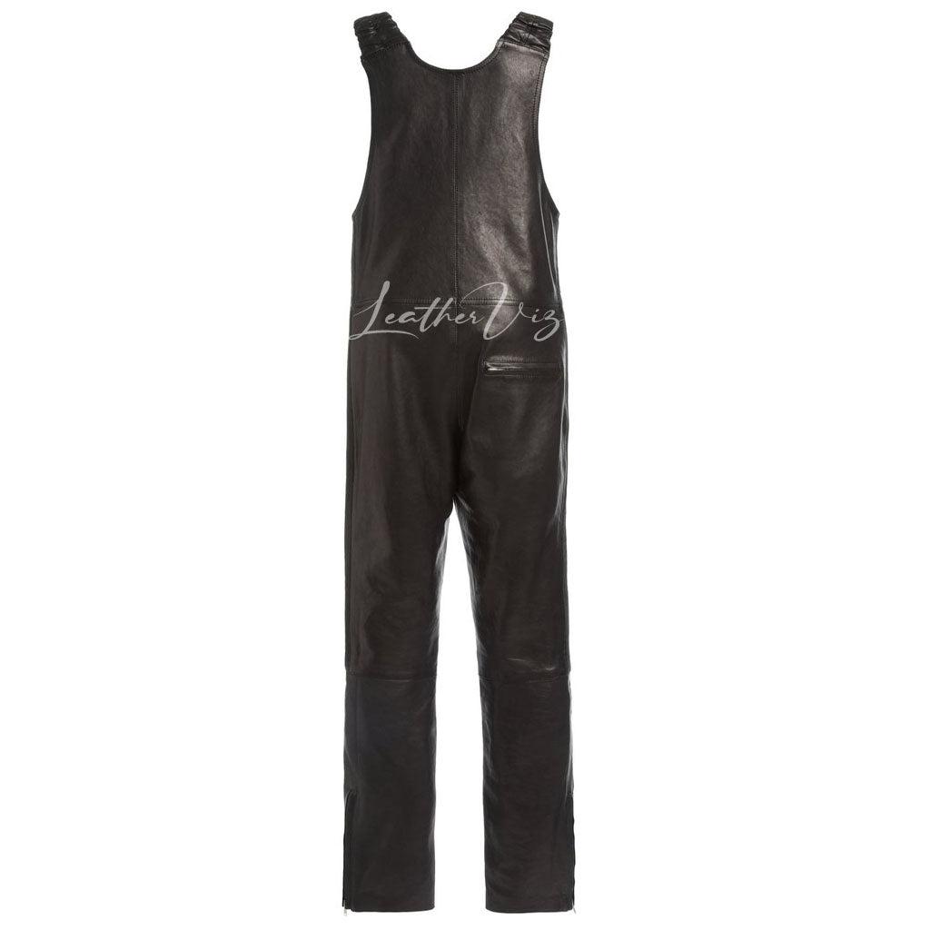 Dungaree style leather jumpsuit