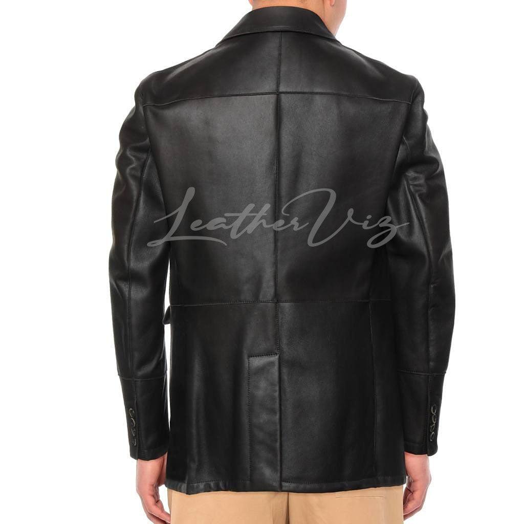 CLASSIC STYLE MEN BLACK LEATHER COAT - Image #2