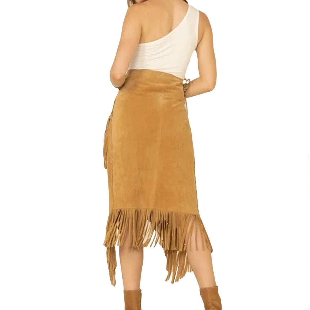 Asymmetrical Style Women Fringe Leather Skirt - Image #4