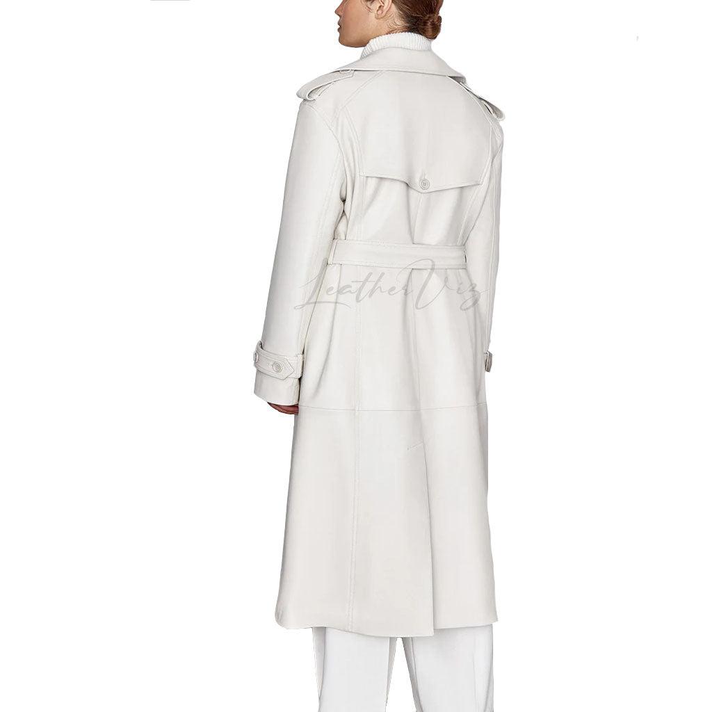 WHITE TRENCH WOMAN LONG LEATHER COAT - Image #3