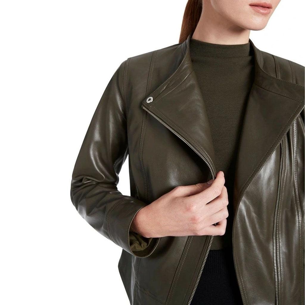 Leatherviz  Women Leather Jacket In Olive - Image #4