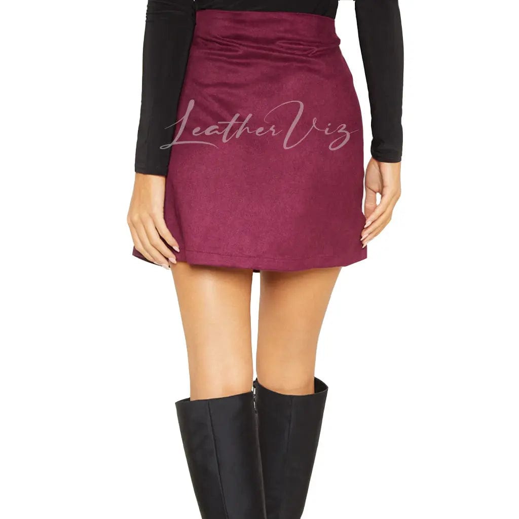 LACE UP DETAILING SUEDE LEATHER MIDI SKIRT - Image #3