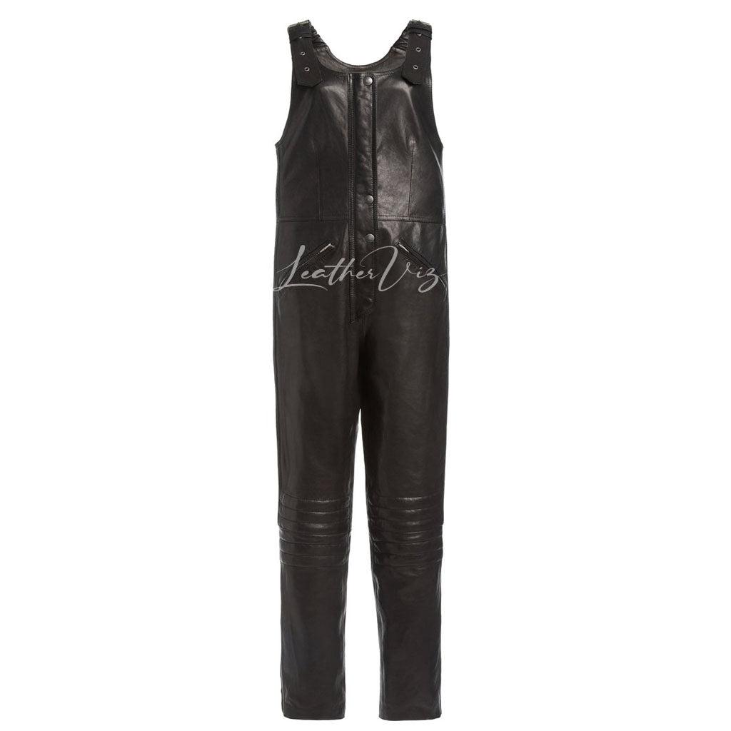 Adjustable Straps Women Leather Jumpsuits