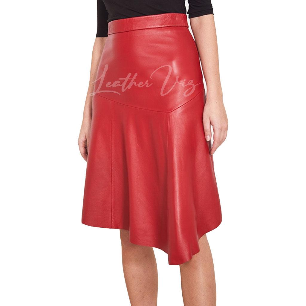 red leather women skirt