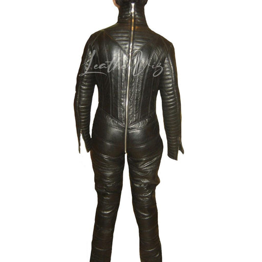 Biker leather black leather jumpsuit for men