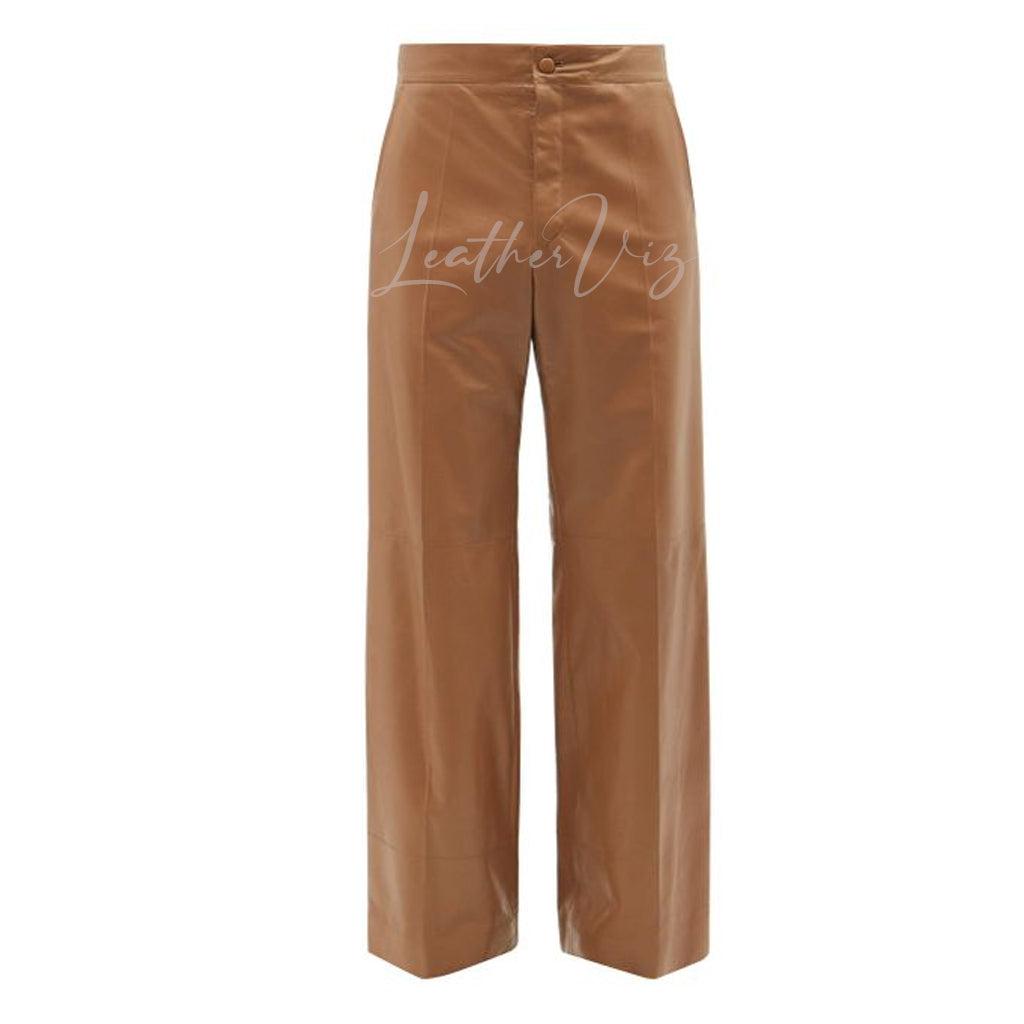 BROWN LEATHER WIDE-LEG SUIT PANTS FOR MEN - Image #1