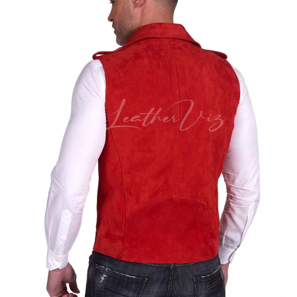 MENS RED SUEDE LEATHER VEST  FOR MEN - Image #3