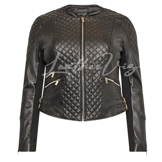 Women Quilted Style Biker Leather Jacket