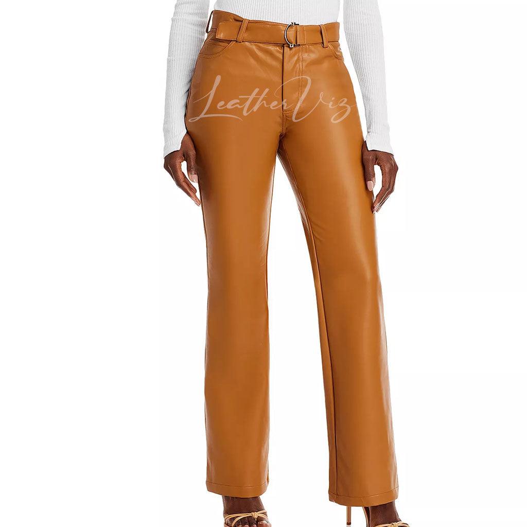 BANDED WAIST WOMEN LEATHER TROUSERS - Image #1