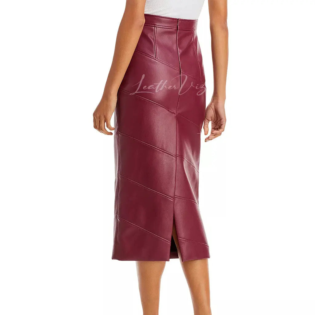 PENCIL SILHOUETTE PANELED FAUX LEATHER SKIRT - Image #2