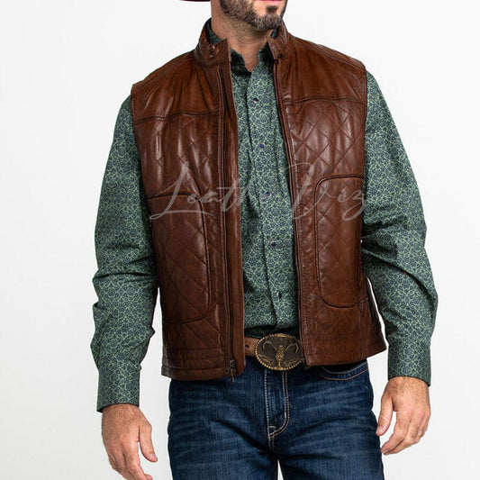 LEATHERWEAR MEN'S QUILTED LEATHER VEST FOR VALENTINES GIFT - Image #1