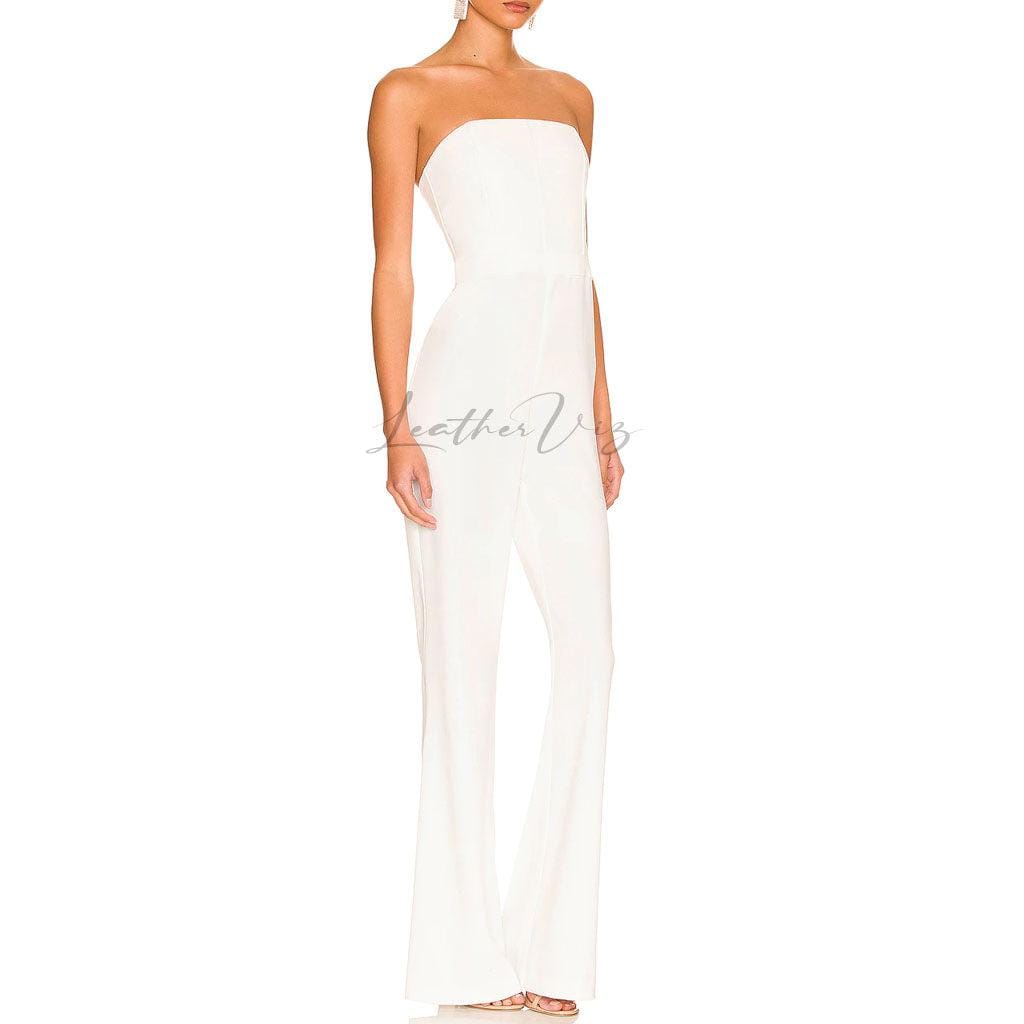 BONED BODICE WHITE LEATHER JUMPSUITS FOR WOMEN - Image #2