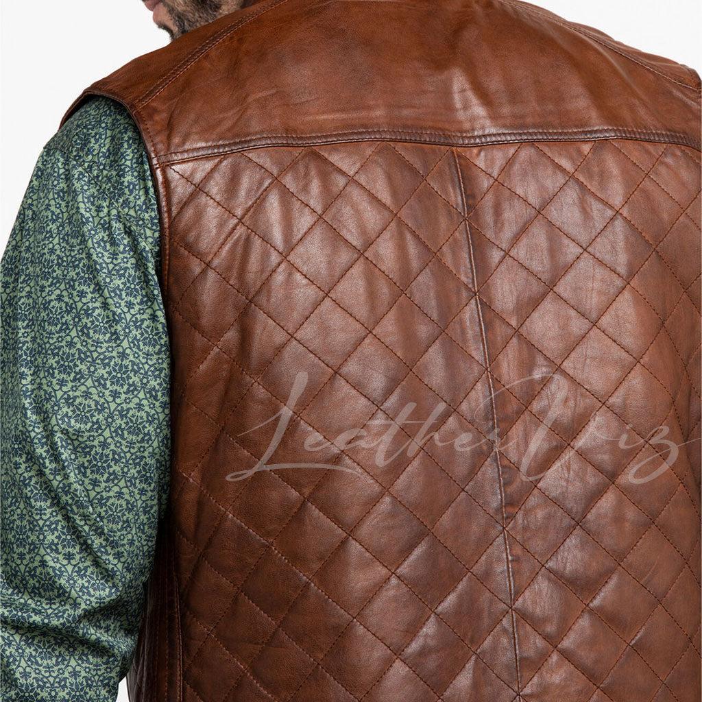 LEATHERWEAR MEN'S QUILTED LEATHER VEST FOR VALENTINES GIFT - Image #3