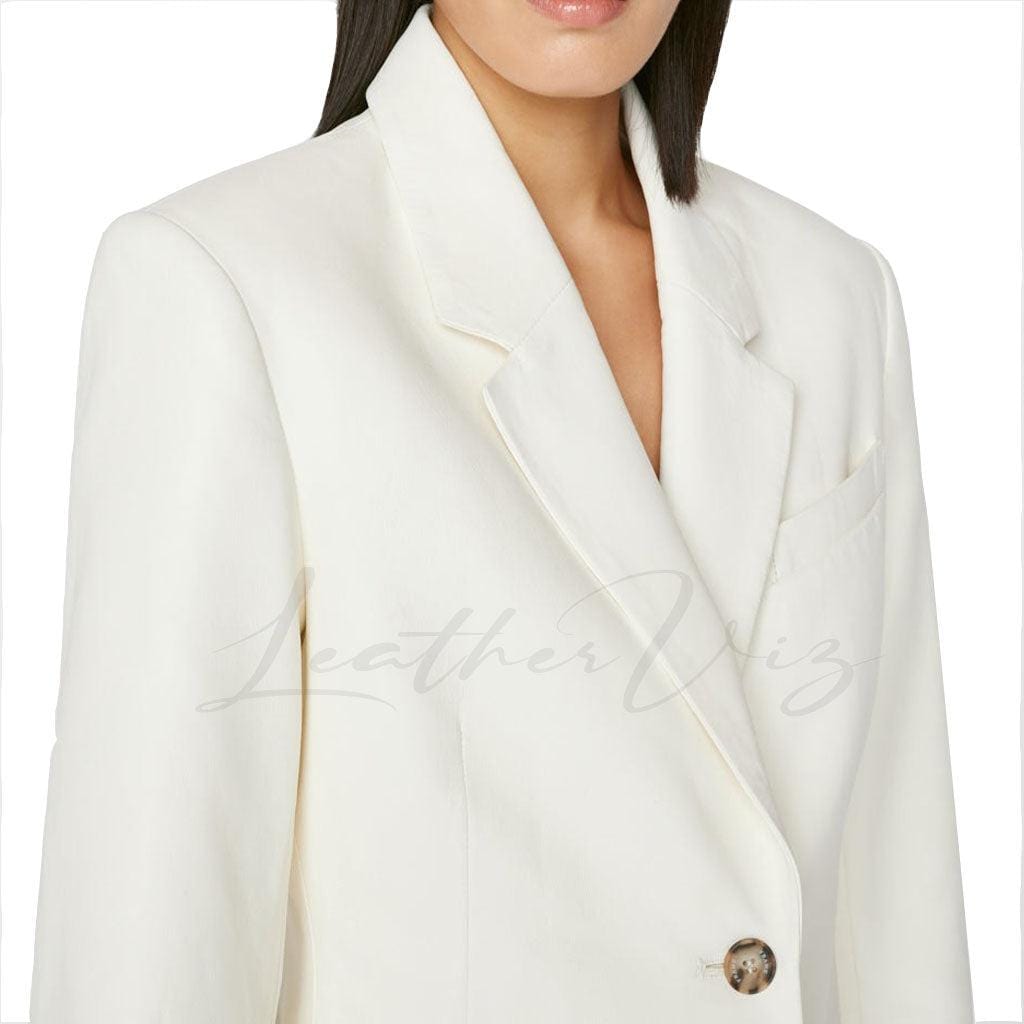 FEMME LEATHER BLAZER IN WHITE - Image #2