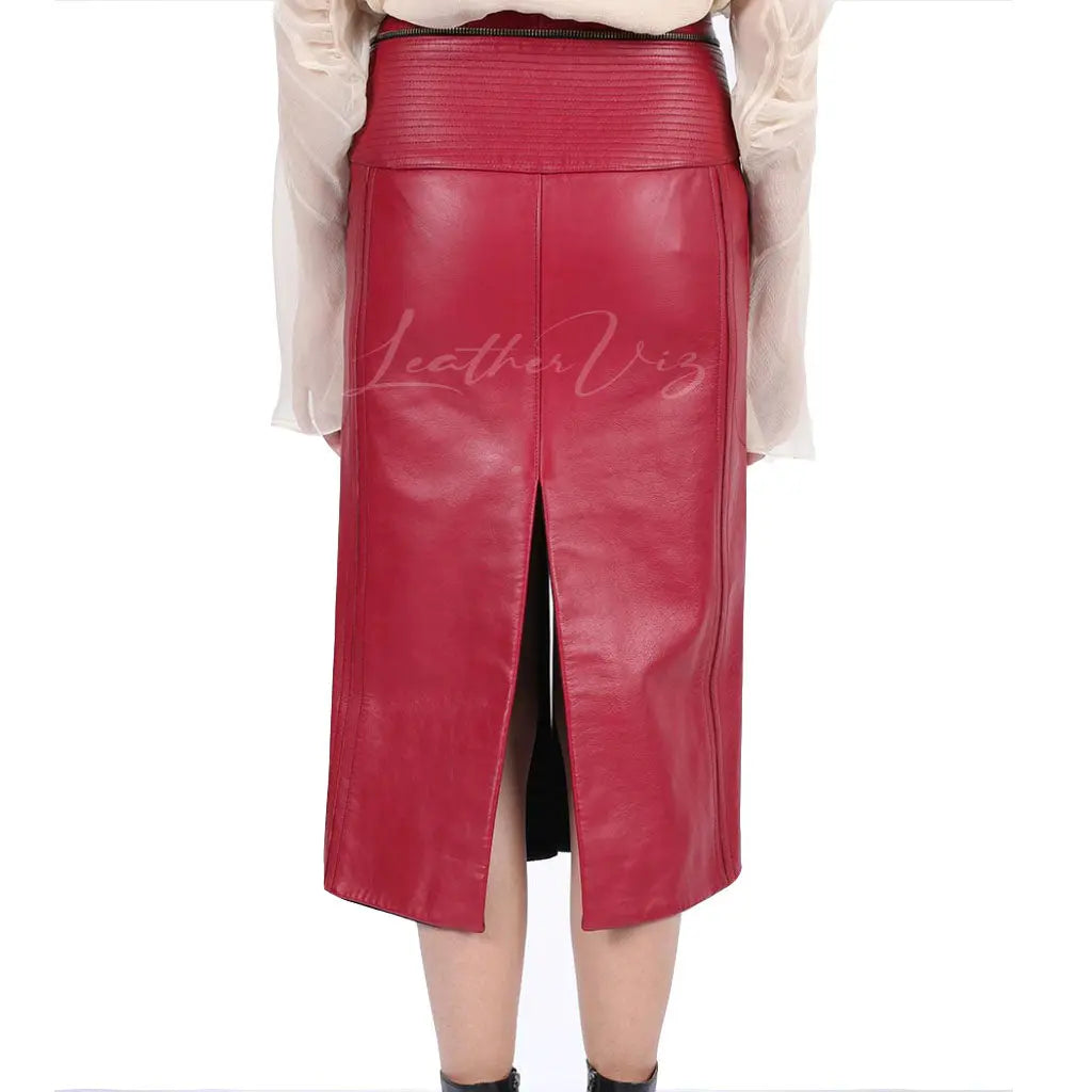 RED LEATHER SKIRT WITH SLITS - Image #3