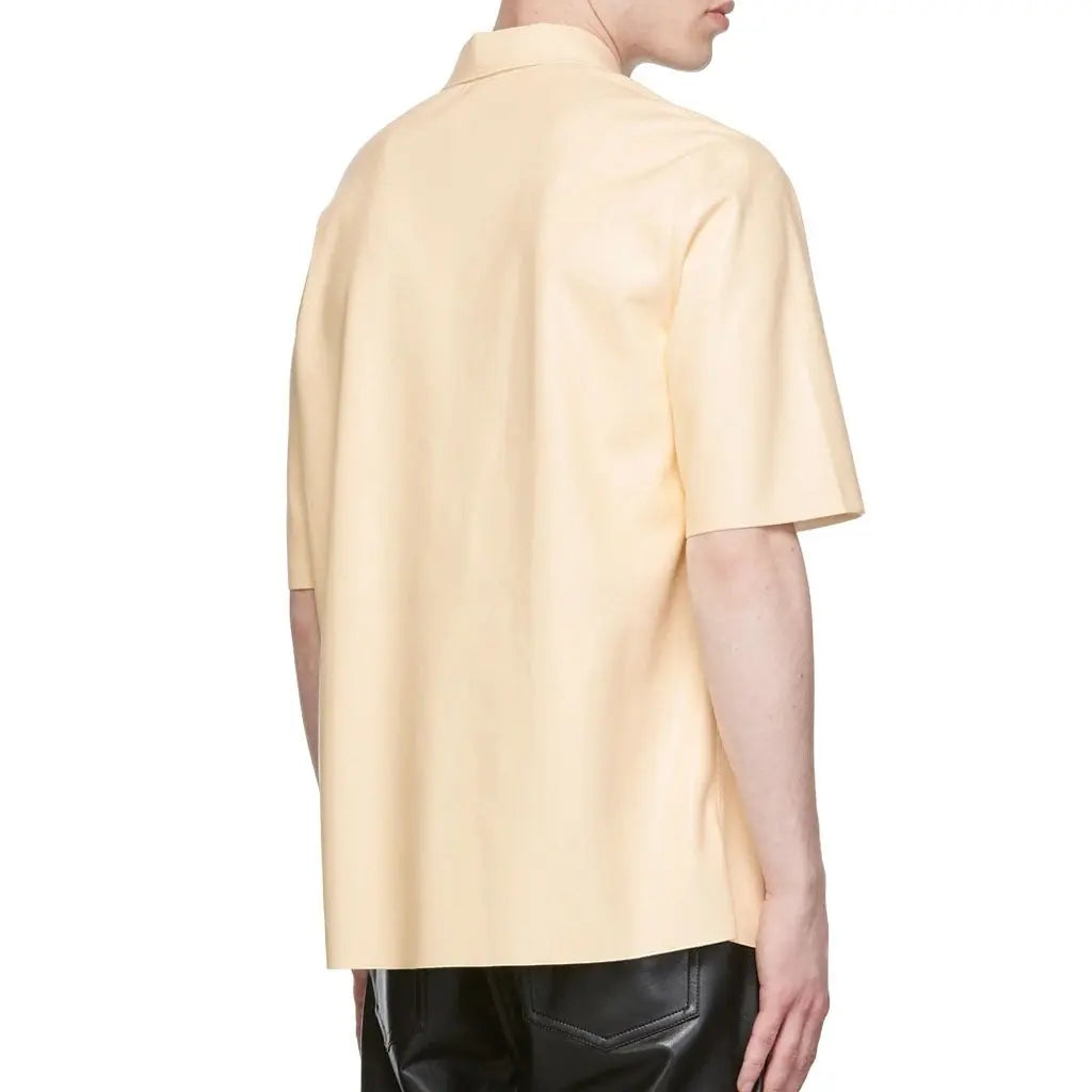 Beige Vegan Leather Shirt For Men - Image #2