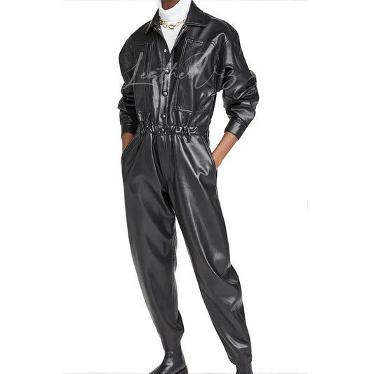 Pointed Collar Men Leather Overalls