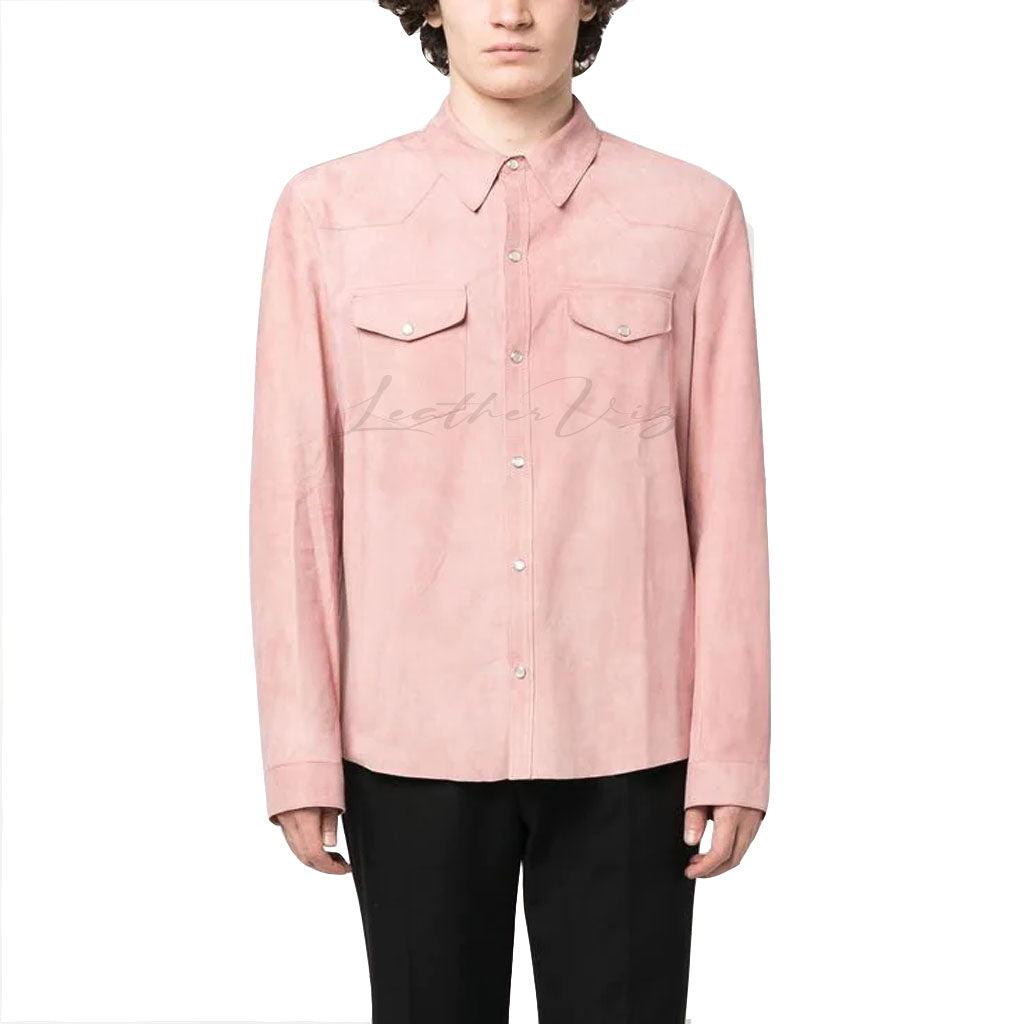 PINK SUEDE LEATHER SHIRT FOR VALENTAINS - Image #1